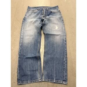 Levi's 505 Jeans Men's 36x30 Blue Denim Stretch Distressed Wide Leg Zip Fly